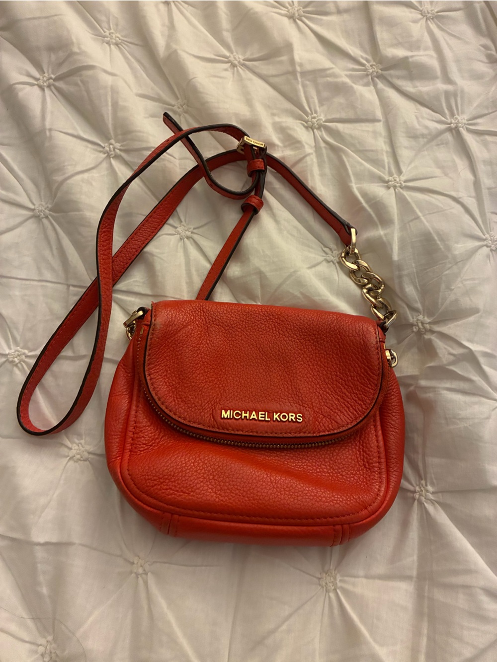 Michael Kors Orange Pebbled Leather Crossbody Bag